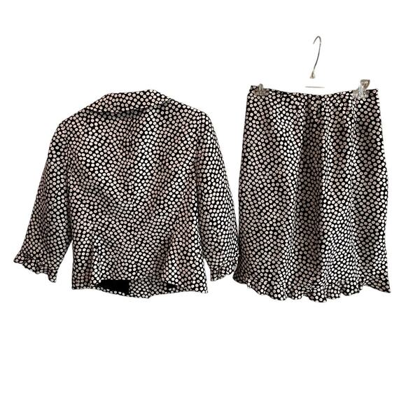 Lillie Rubin Vintage Silk Polka Dot Skirt Suit Set Sz 6 Black White Ruffle Hem - Picture 2 of 16